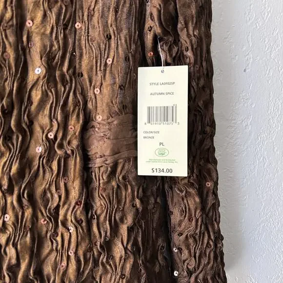 Bronze Textured Crinkle Jacket Petite Large Fall Chic Metallic Sequin Statement - Picture 5 of 13